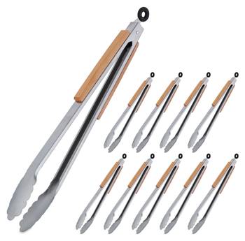 10 x Edelstahl Grillzange mit Holzgriff