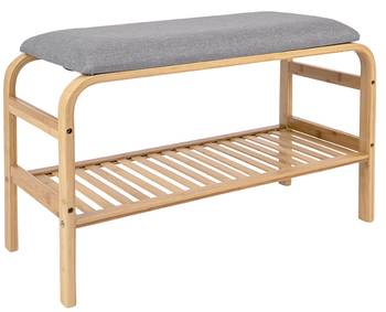 Banc en bois et tissu gris