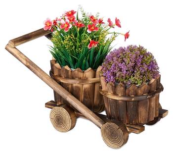 Petit chariot avec 2 pots de fleurs