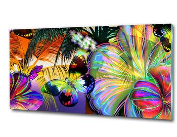 Glasbild Blumen Schmetterling