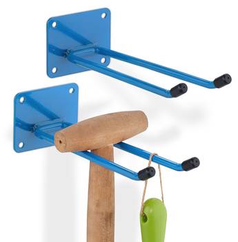 2x Bezemhouder staal blauw