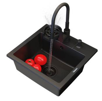Granitspüle Teor mit Batterie Siphon