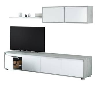 Meuble TV 4 portes L200 cm avec étagères