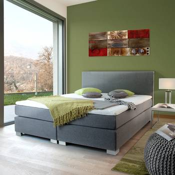 Fredriks Boxspringbett Ramona II 180x200 cm Strukturstoff Grau mit Lattenrost/Matratze/Kaltschaumtopper