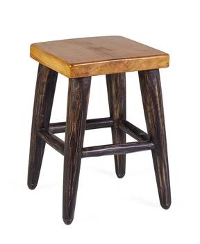 HOCKER AUS HOLZ MIT SCHWARZEN BEINEN