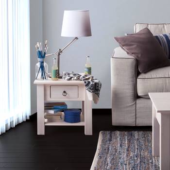 Maison Belfort Couchtisch Valmer I Massivholz Kiefer Weiß Landhaus 50x50x45 cm (BxHxT)