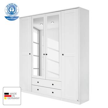 Rauch Packs Drehtürenschrank Rosenheim I Alpinweiß mit Spiegel 181x212x56 cm (BxHxT) 4-türig Spanplatte Landhaus