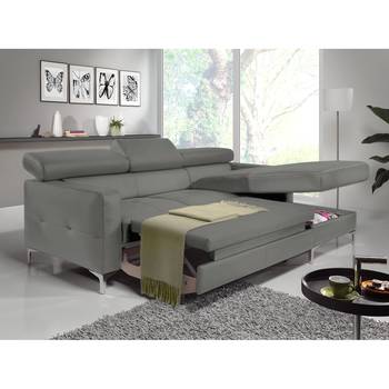 Cotta Ecksofa Eduardo 2-Sitzer Dunkelgrau Kunstleder 226x74x169 cm (BxHxT) mit Schlaffunktion/Bettkasten Modern