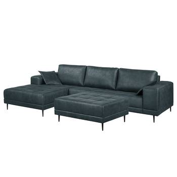 ars manufacti Ecksofa Flesk Anthrazit Microfaser 282x83x167 cm (BxHxT) mit Hocker Industrial