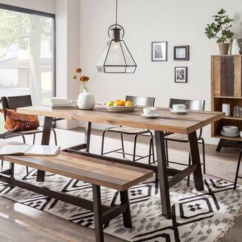 ars manufacti Esstisch Tamati I Altholz Pinie/Metall Rechteckig Dunkelbraun/Schwarz 180x76x100 cm (BxHxT) Industrial für 6-8 Personen