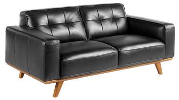 Sitzer-Sofa mit schwarzem Rindsleder