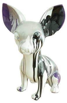 Statue chien argenté et violet H.30 cm