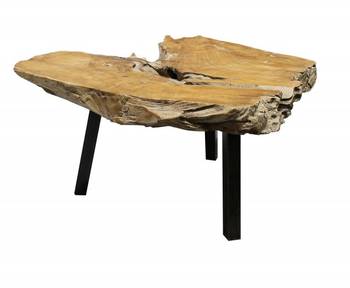 Table Basse Racine Teck Pieds métal noir