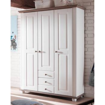 Kids Club Collection Kleiderschrank Laura Weiß/Lava 131x186x56 cm (BxHxT) 3-türig Massivholz Kiefer Landhaus