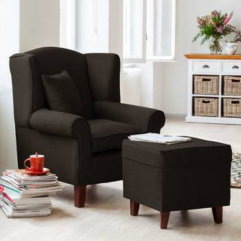 Maison Belfort Ohrensessel Colmar Espresso Webstoff mit Hocker 78x95x78 cm (BxHxT)