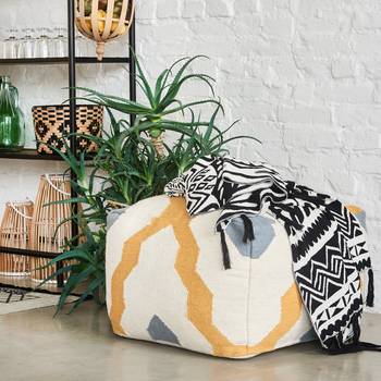 Eva Padberg Collection Pouf Raposa I Creme/Gelb Wolle 60x40x60 cm (BxHxT) Boho