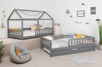 Massives Hausbett Duo mit Zusatzbett