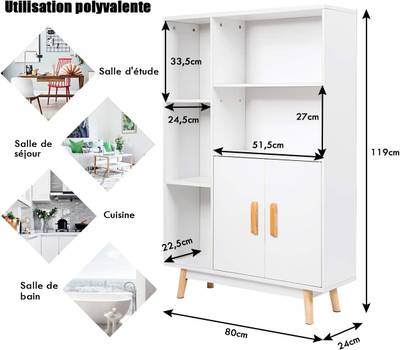 COSTWAY Bibliothèque Étagère de Rangement 6 Cases, Armoire de