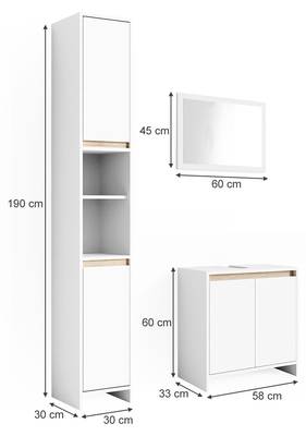 Badmöbelset „Emma“ | 3er home24 kaufen Set Weiß/Sonoma