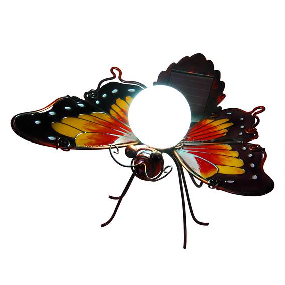 Metall Solar Wandleuchte mit Schmetterling und Blumen