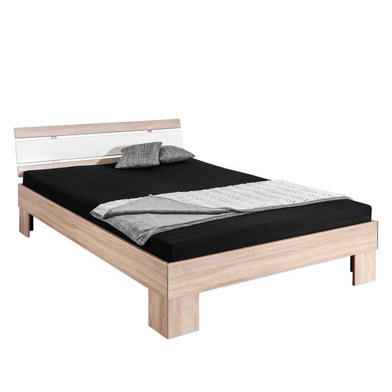 Bett Jystrup - Eiche Sonoma Dekor / Hochglanz Weiß | home24