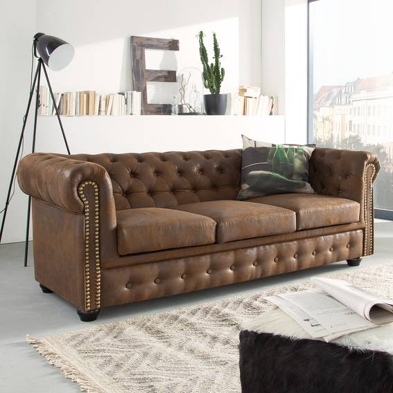 Sofa Torquay (3Sitzer) Antiklederoptik Braun home24