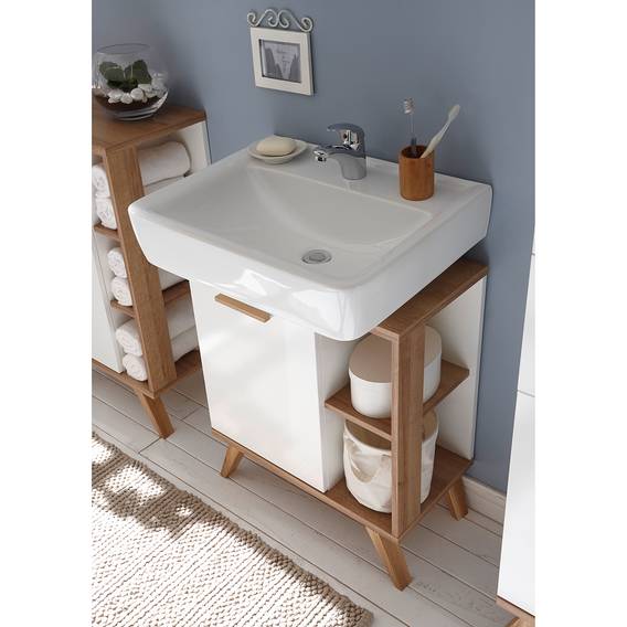 Waschbeckenunterschrank Noventa - Weiß / Riviera Eiche ...