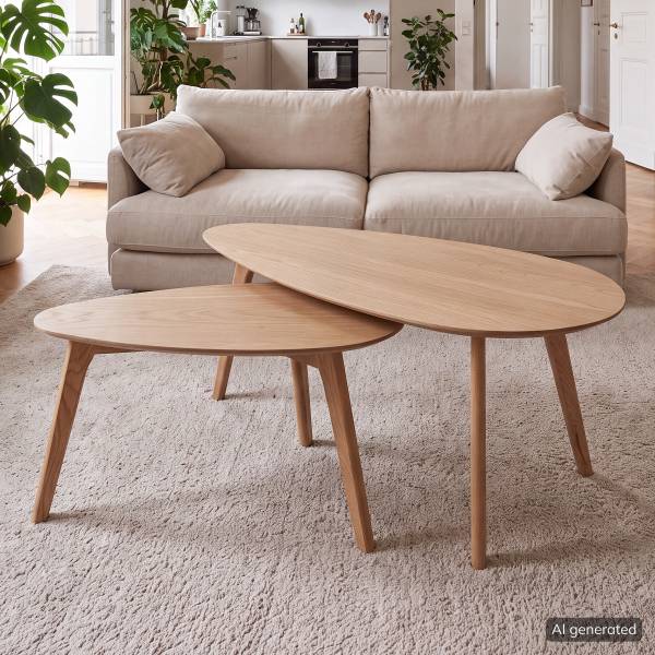 Couchtisch-Set Kazin 2er-Set Eiche teilmassiv - Eiche