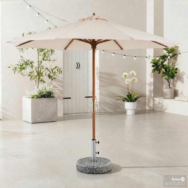 Sonnenschirm Sombrilla Eukalyptus massiv / Polyester - Beige - Durchmesser: 270 cm