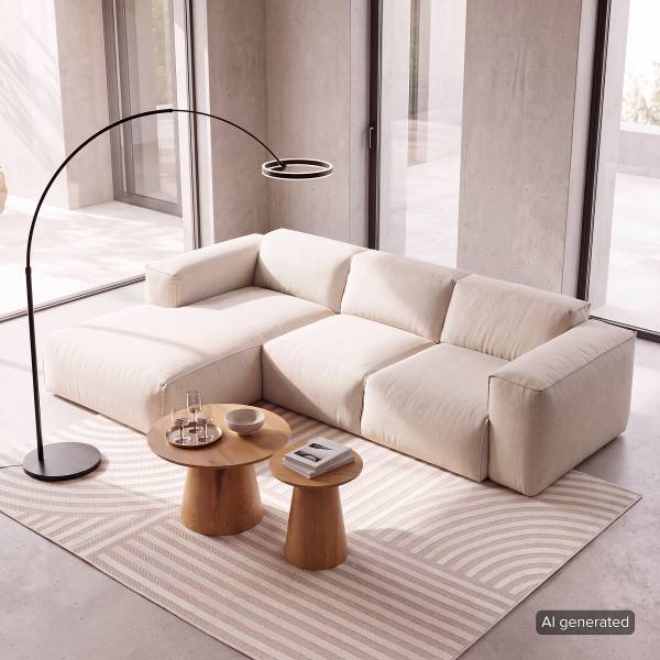 Ecksofa HUDSON 3-Sitzer mit Longchair Webstoff Saia: Beige - Breite: 251 cm - Longchair davorstehend links