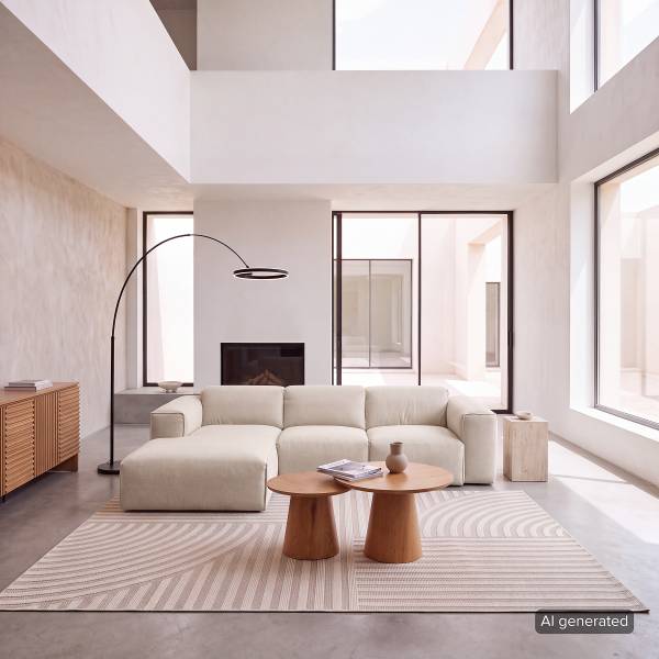 Ecksofa HUDSON 3-Sitzer mit Longchair Webstoff Saia: Beige - Breite: 251 cm - Longchair davorstehend links
