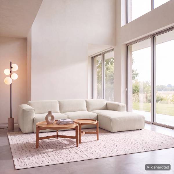 Ecksofa HUDSON 3-Sitzer mit Longchair Webstoff Saia: Beige - Breite: 284 cm - Longchair davorstehend rechts
