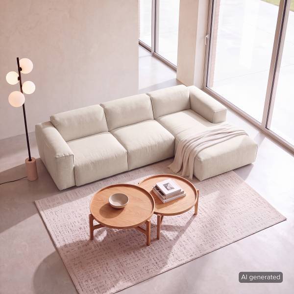 Ecksofa HUDSON 3-Sitzer mit Longchair Webstoff Saia: Beige - Breite: 284 cm - Longchair davorstehend rechts