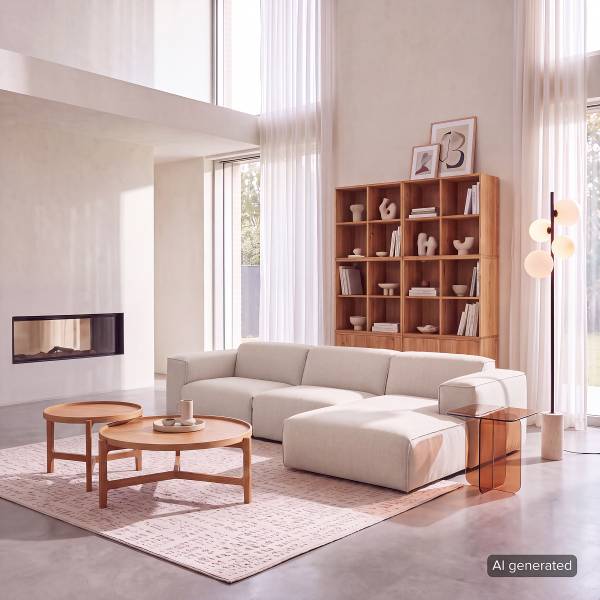 Ecksofa HUDSON 3-Sitzer mit Longchair Webstoff Saia: Beige - Breite: 284 cm - Longchair davorstehend rechts