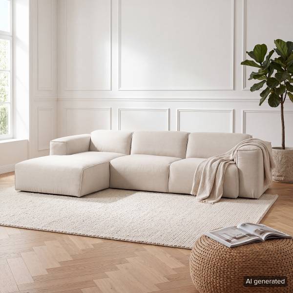 Ecksofa HUDSON 3-Sitzer mit Longchair Webstoff Saia: Beige - Breite: 284 cm - Longchair davorstehend links
