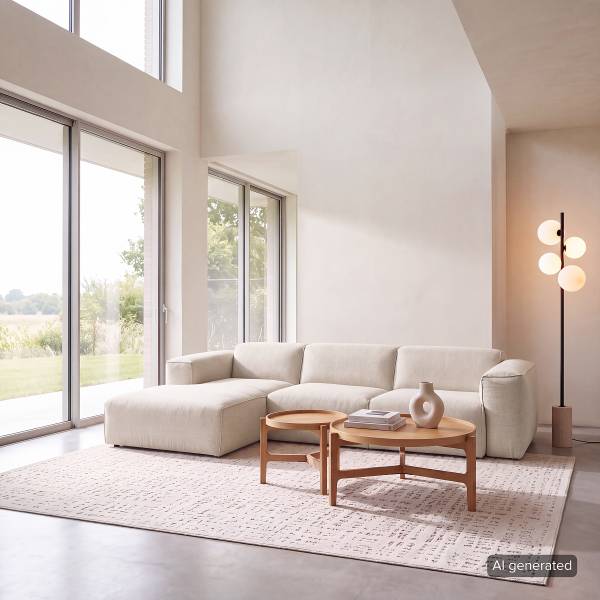 Ecksofa HUDSON 3-Sitzer mit Longchair Webstoff Saia: Beige - Breite: 284 cm - Longchair davorstehend links