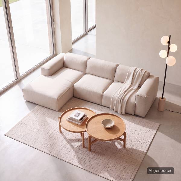 Ecksofa HUDSON 3-Sitzer mit Longchair Webstoff Saia: Beige - Breite: 284 cm - Longchair davorstehend links