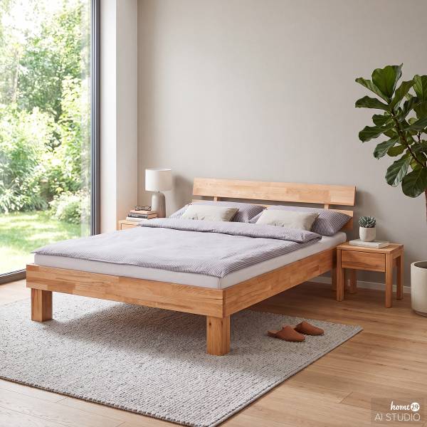 Massivholzbett AresWOOD Kernbuche - 140 x 200cm - Mit Kopfteil