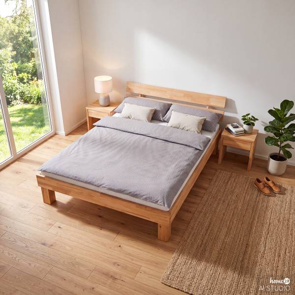 Massivholzbett AresWOOD Kernbuche - 140 x 200cm - Mit Kopfteil