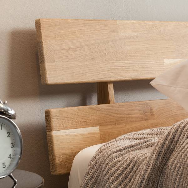 Massivholzbett AresWOOD Eiche Weißöl - 140 x 200cm - Mit Kopfteil