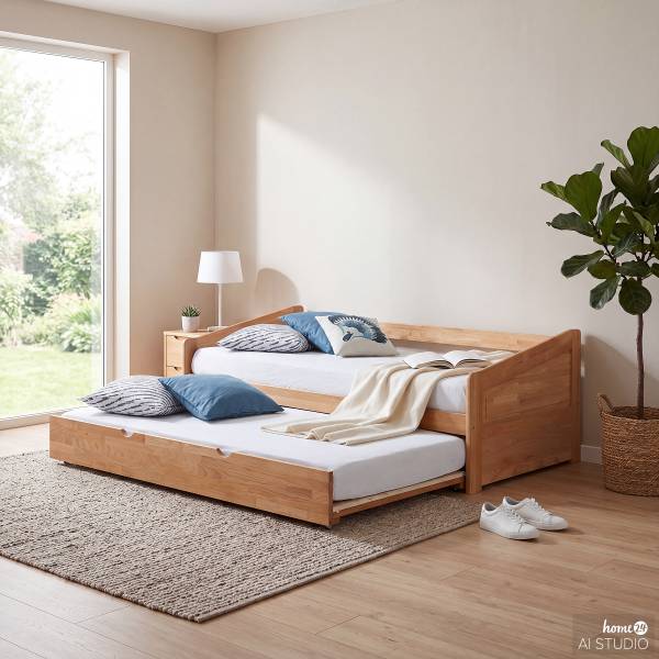 Massivholz-Funktionsbett DemiWOOD Mit zusätzlicher Liegefläche - Kernbuche massiv - geölt