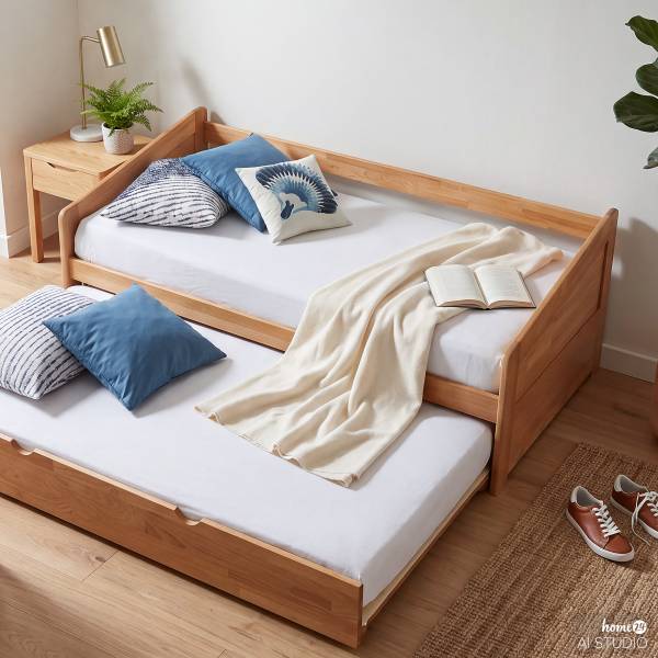 Massivholz-Funktionsbett DemiWOOD Mit zusätzlicher Liegefläche - Kernbuche massiv - geölt