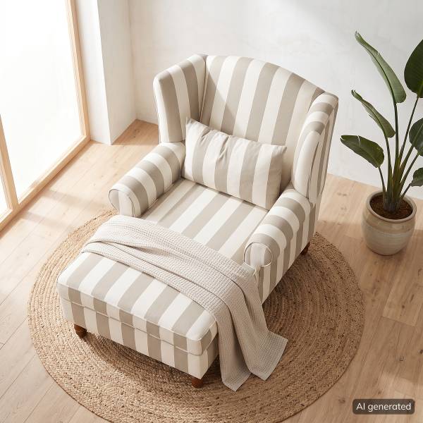 Ohrensessel Sofia XXL - Webstoff Beige/Weiß