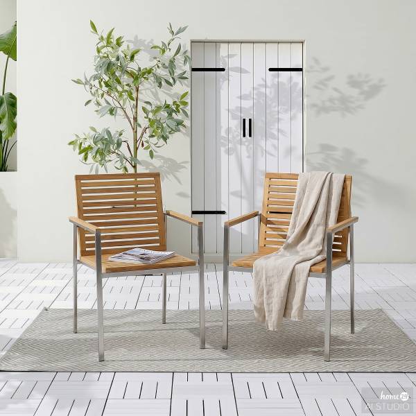 Gartenstuhl TEAKLINE 2er-Set Teak massiv / Edelstahl