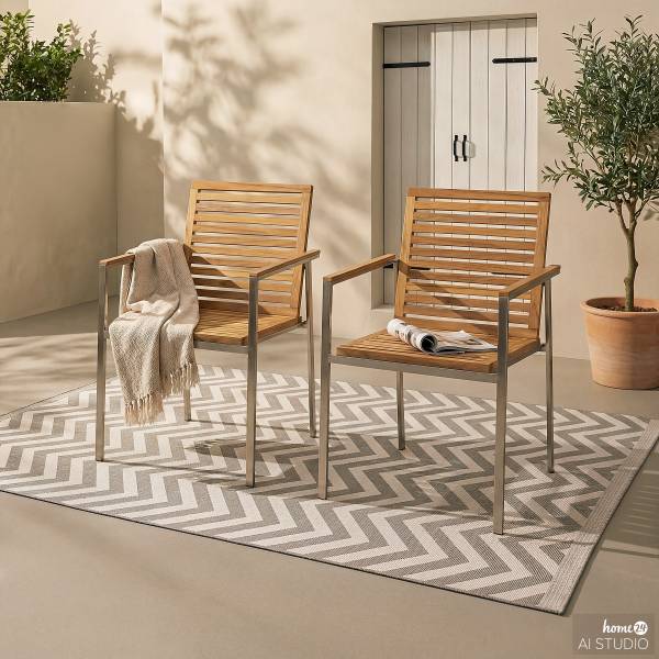 Gartenstuhl TEAKLINE 2er-Set Teak massiv / Edelstahl