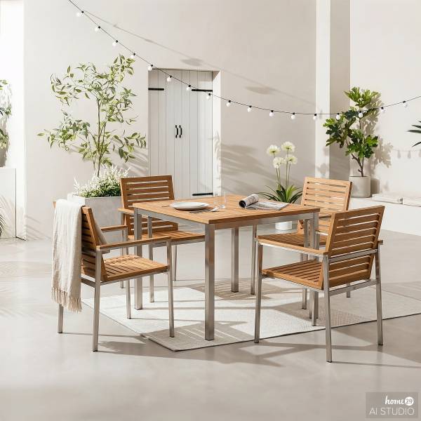 Gartenstuhl TEAKLINE 2er-Set Teak massiv / Edelstahl