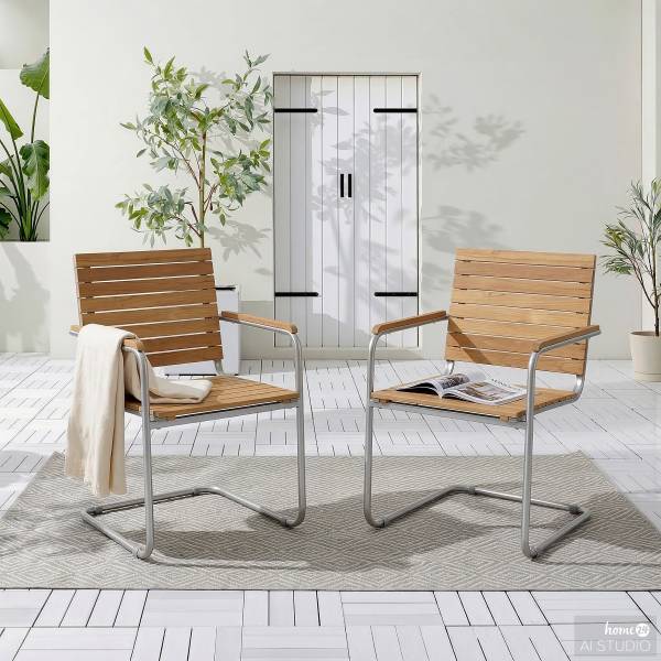 Freischwinger TEAKLINE 2er-Set Teak massiv / Edelstahl - Teak / Silber