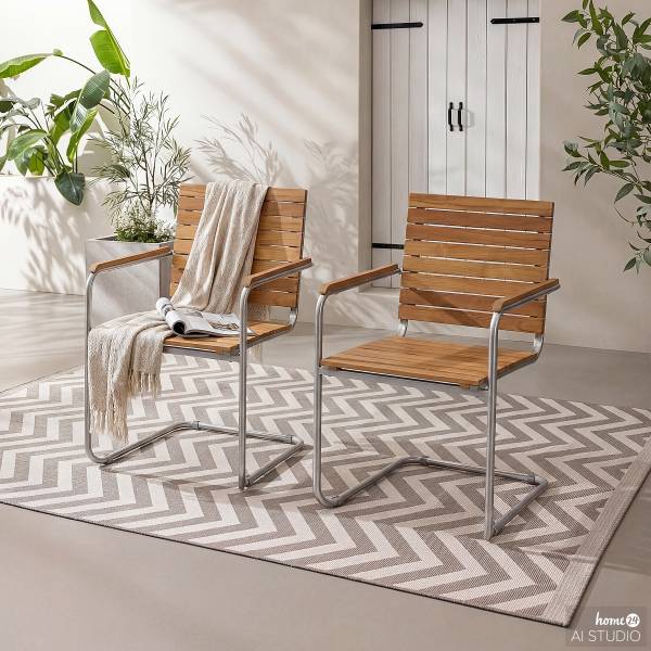 Freischwinger TEAKLINE 2er-Set Teak massiv / Edelstahl - Teak / Silber