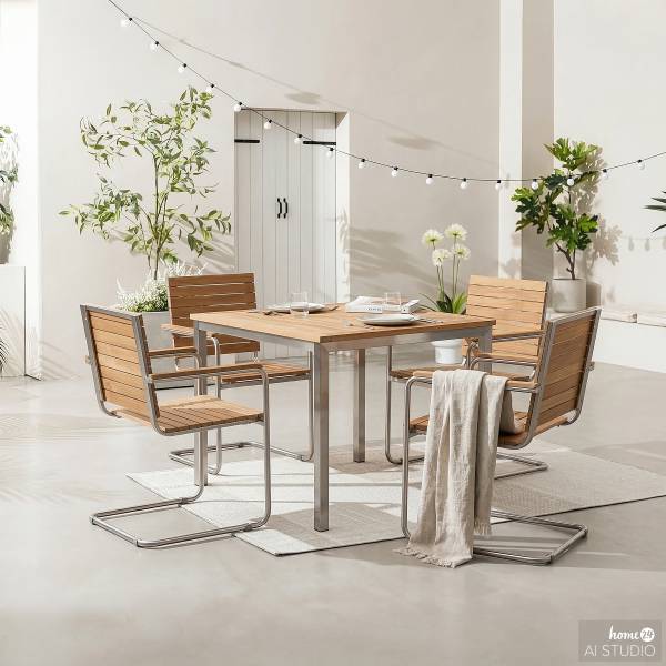 Freischwinger TEAKLINE 2er-Set Teak massiv / Edelstahl - Teak / Silber