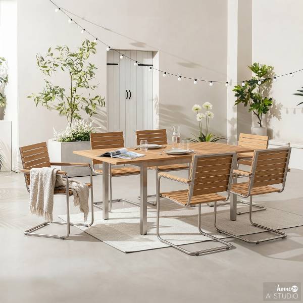 Freischwinger TEAKLINE 2er-Set Teak massiv / Edelstahl - Teak / Silber